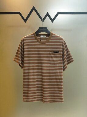 Miu Miu Brown and White Striped Short Sleeve Pocket Tee